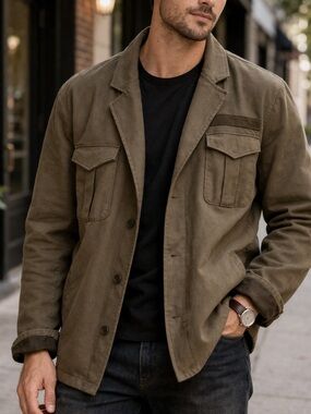 PAIGE Men's Olive Green Field Jacket with Utility Pockets